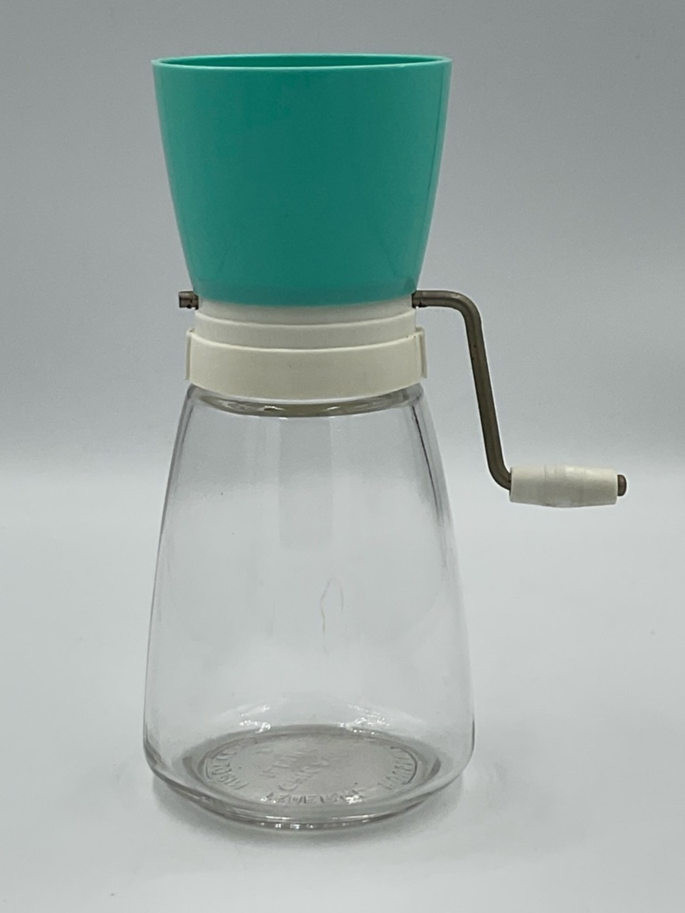 Vintage Turquoise Federal Housewares Nut Grinder with Glass Base